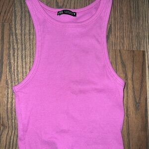 Zara Pink Fitted Sleeveless Tank Top